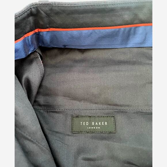 Ted Baker Karl Slim Fit 100% Wool Dress Pants, Micro Plaid Blue | 33 Short Unhem - Picture 12 of 14